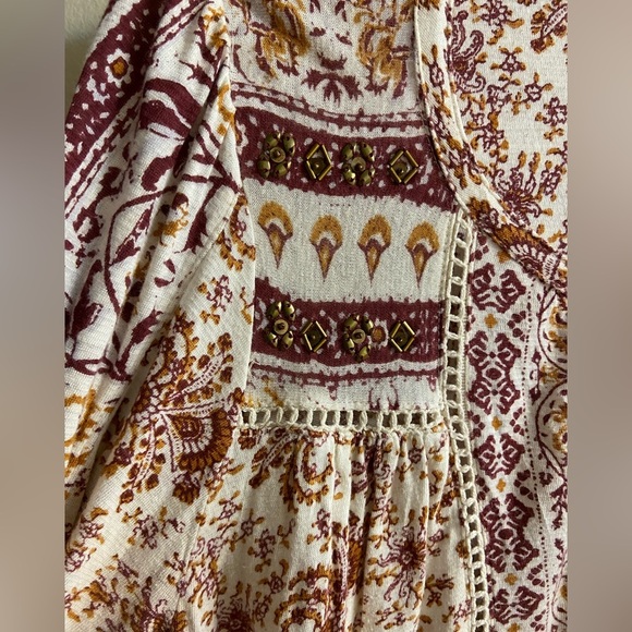 Lucky Brand pop over blouse boho floral peasant linen blend Medium - Picture 8 of 10